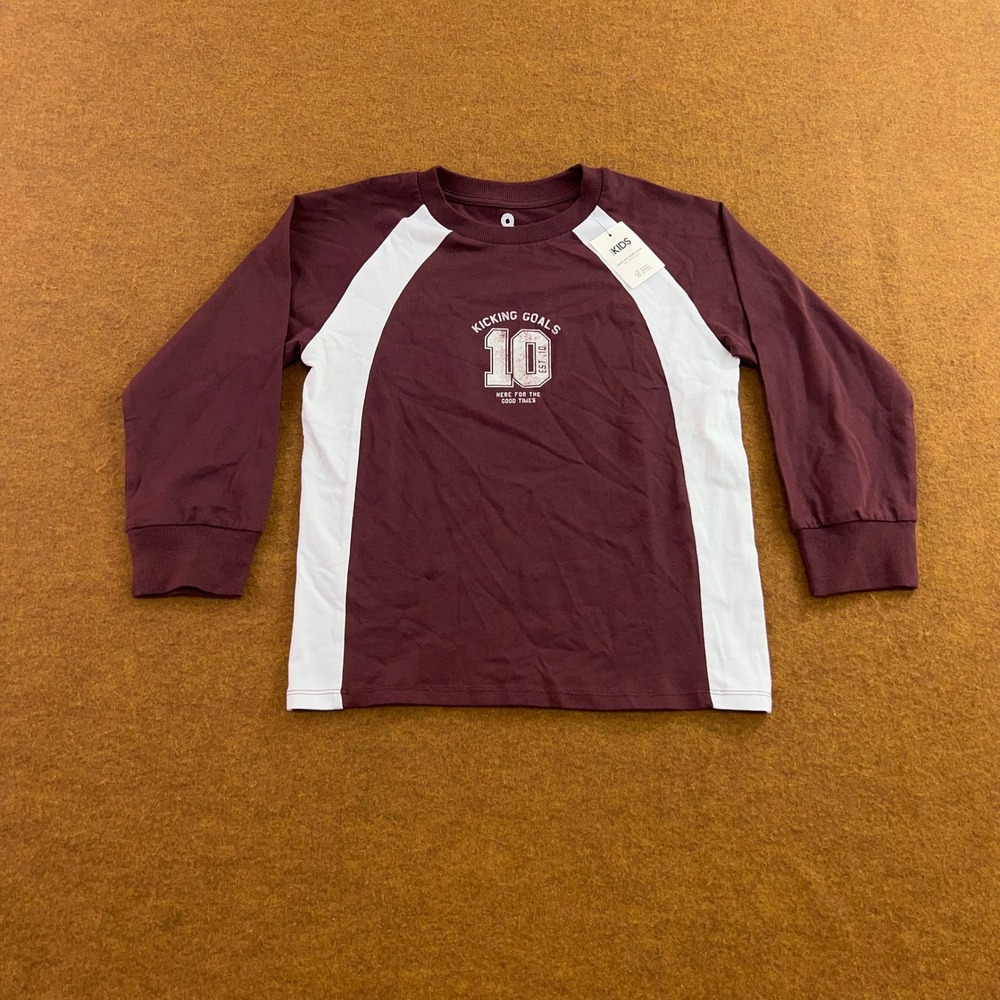 Cotton On Kids 8 Bordeaux Long Sleeve Moto Panelled Graphic Tee NWT